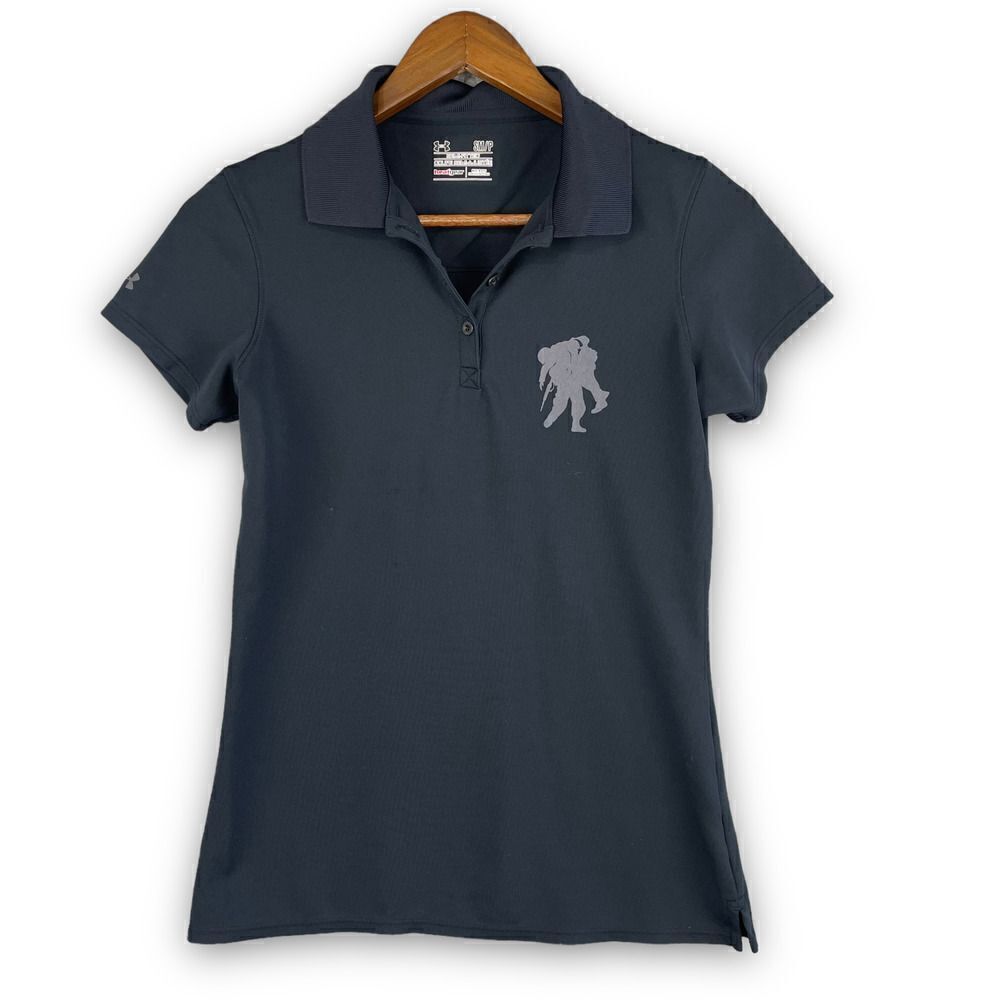 Under Armour Polo Shirt Womens Small Semi-Fitted Wounded Warrior Project Black